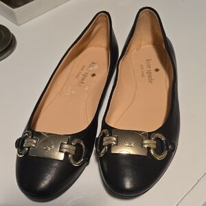 Kate Spade Black Flats with Gold Detailing